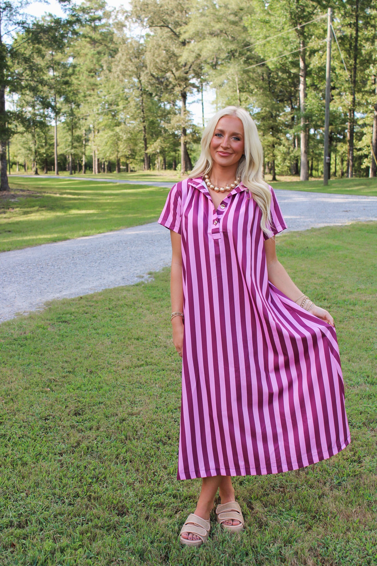 Frankie Stripe Midi Dress- Plum