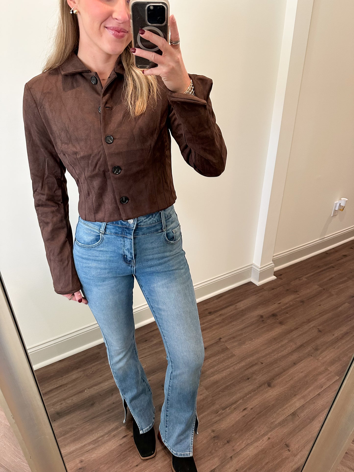 Suede Crop Jacket- Chestnut