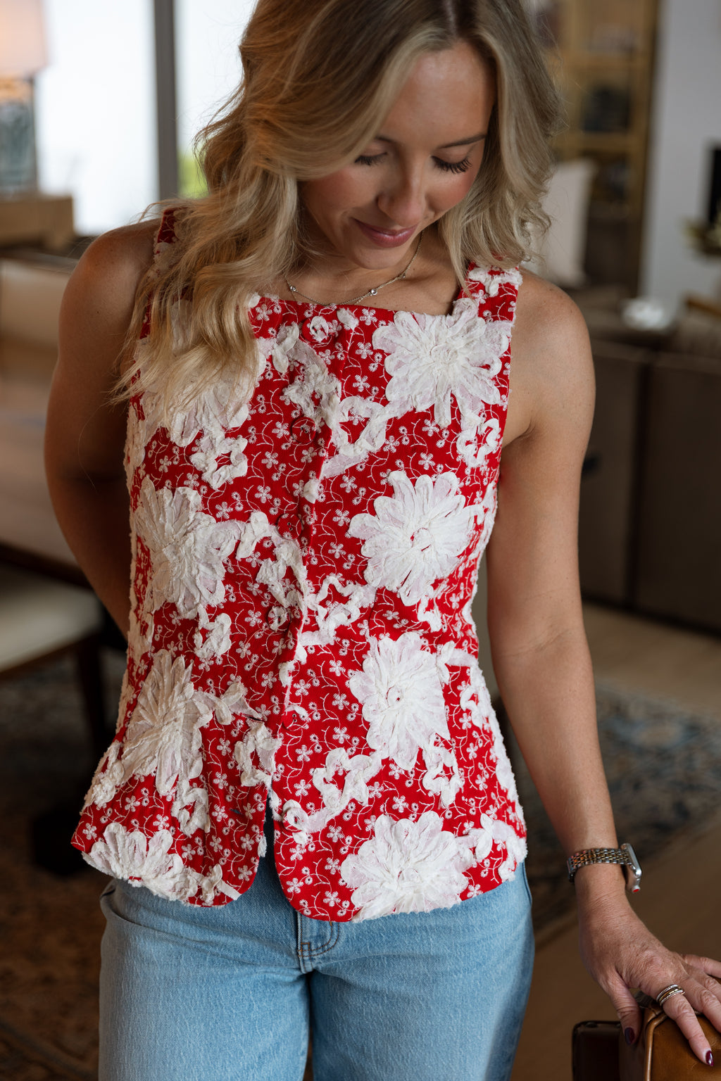 Mavis Embroidered Top- Red