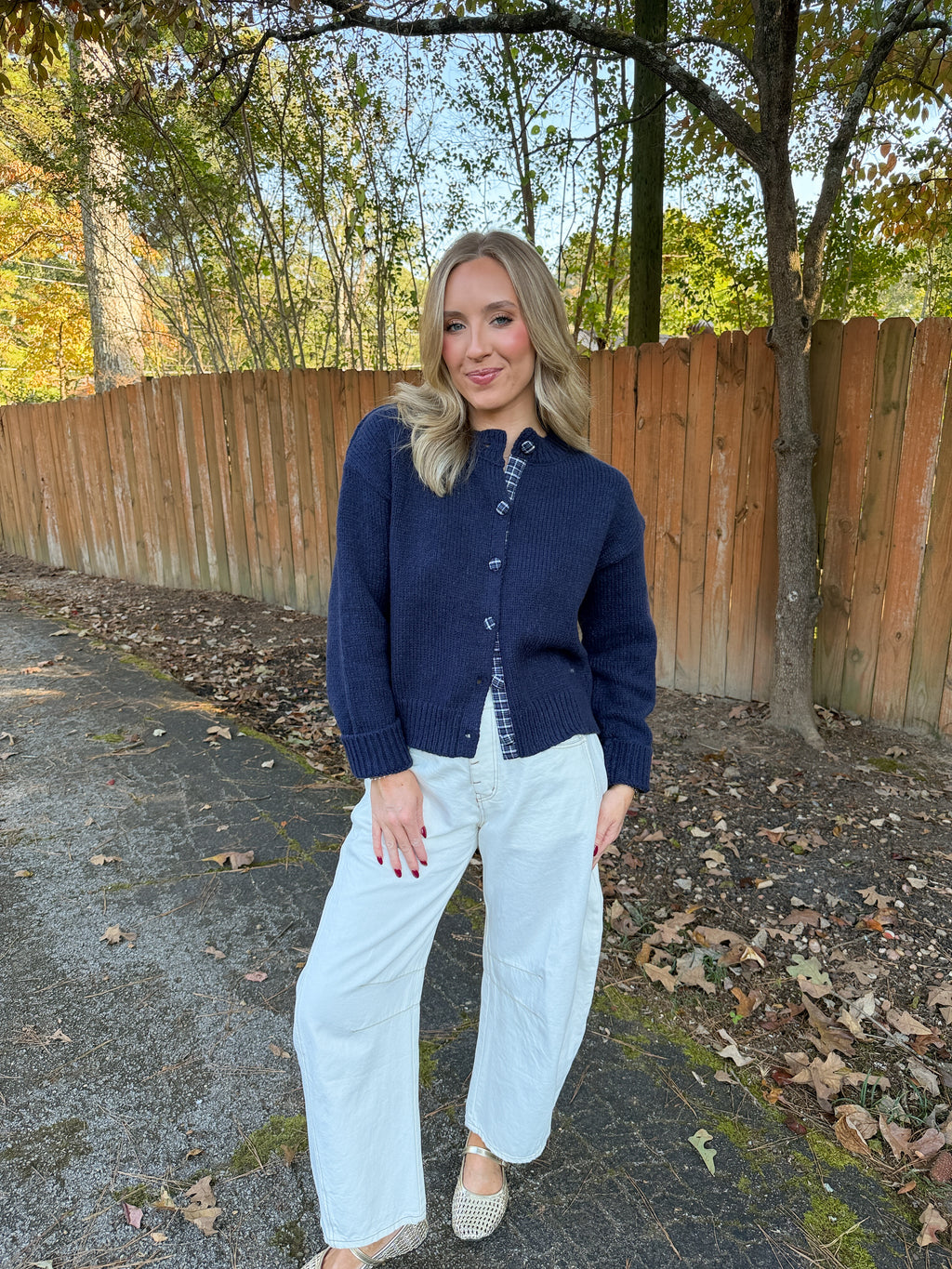 Lena Navy Gingham Cardigan