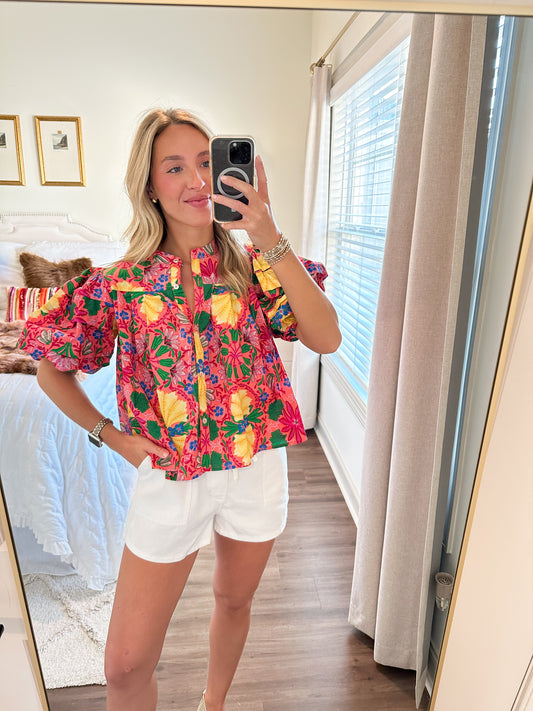 Macia Top- Pink Multi Floral