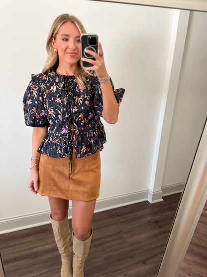 Camille Floral Top- Navy