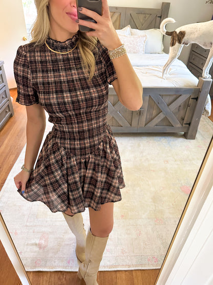 Asia Plaid Smocked Mini Dress