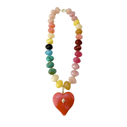 Tisha Multi Beaded Necklace with Heart Charm