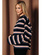 Multi Striped Crew Neck Top- Navy