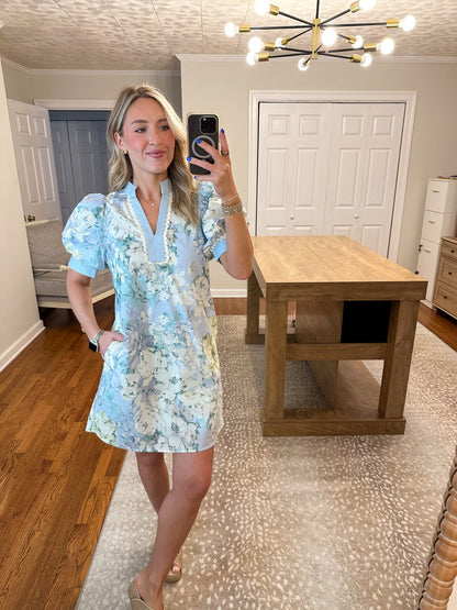 Aurelia Floral Mini Dress- Light Blue