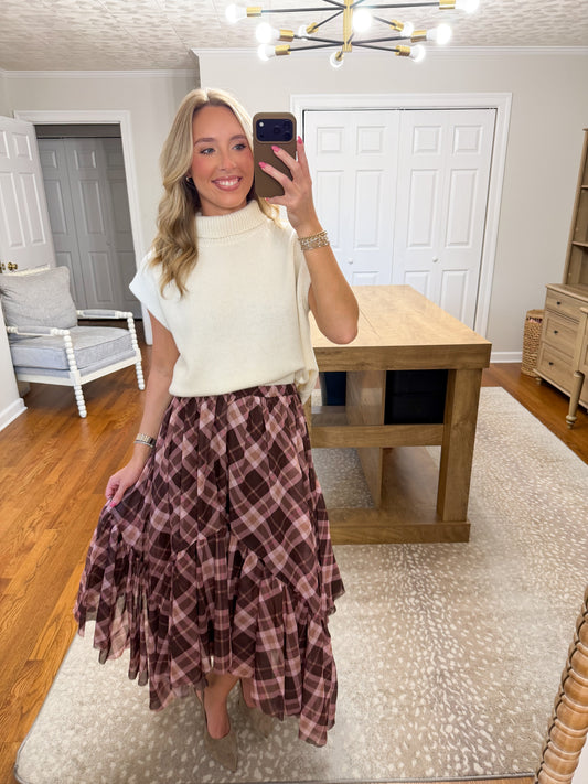The Hattie Check Skirt- Chocolate