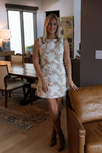 Mavis Embroidered Mini Dress- Tan