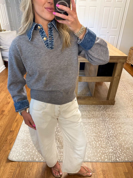 Sofie Collared Sweater- Grey