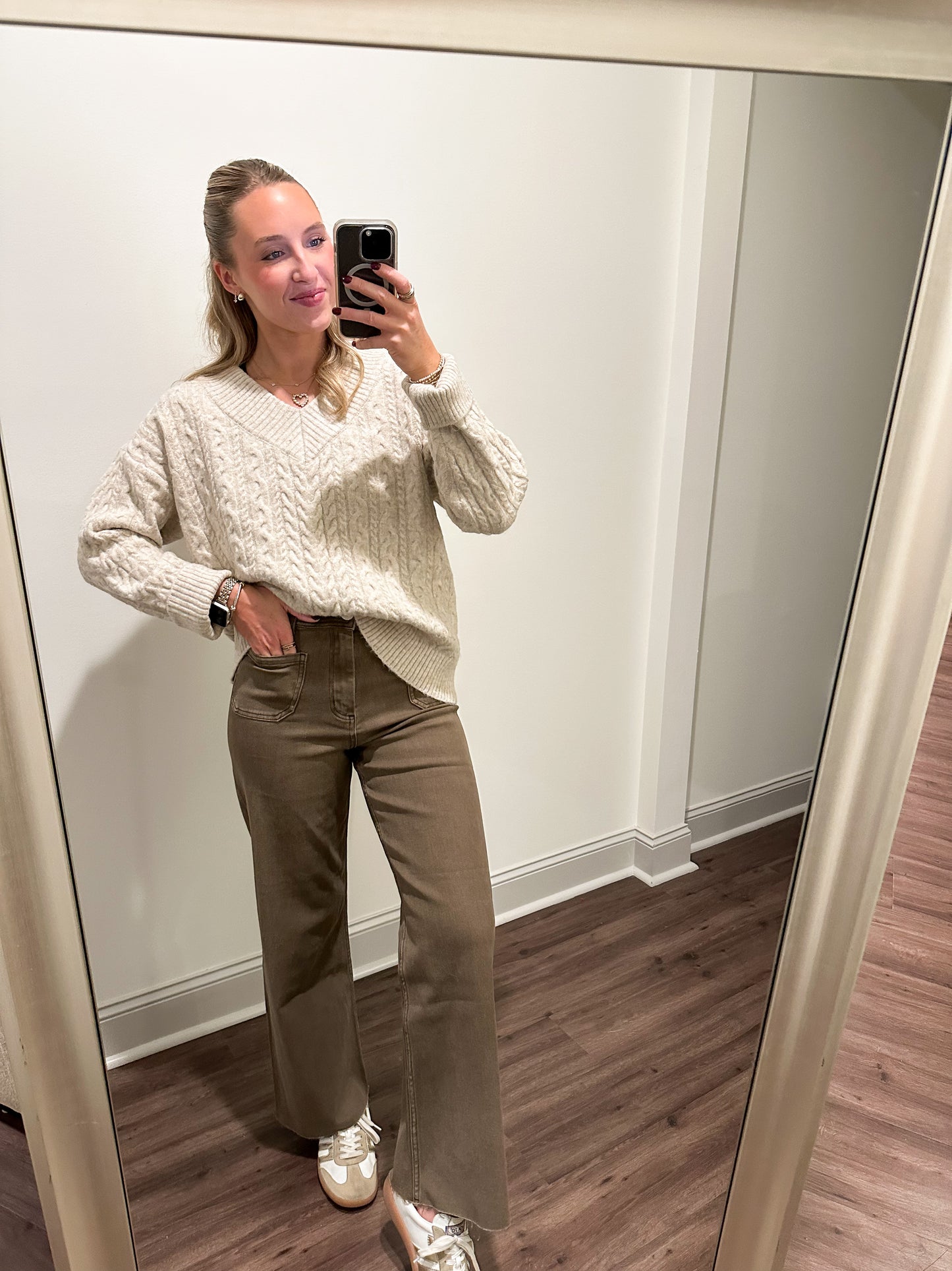 Heather Cable Knit Sweater- Oat