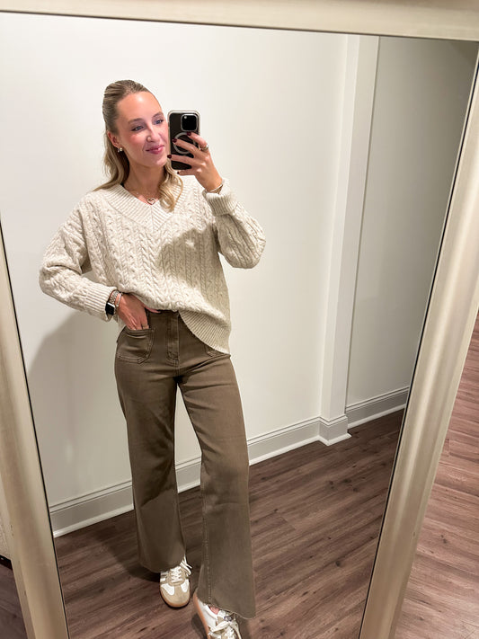 Heather Cable Knit Sweater- Oat