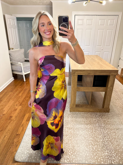 Plum Strapless Floral Maxi Dress