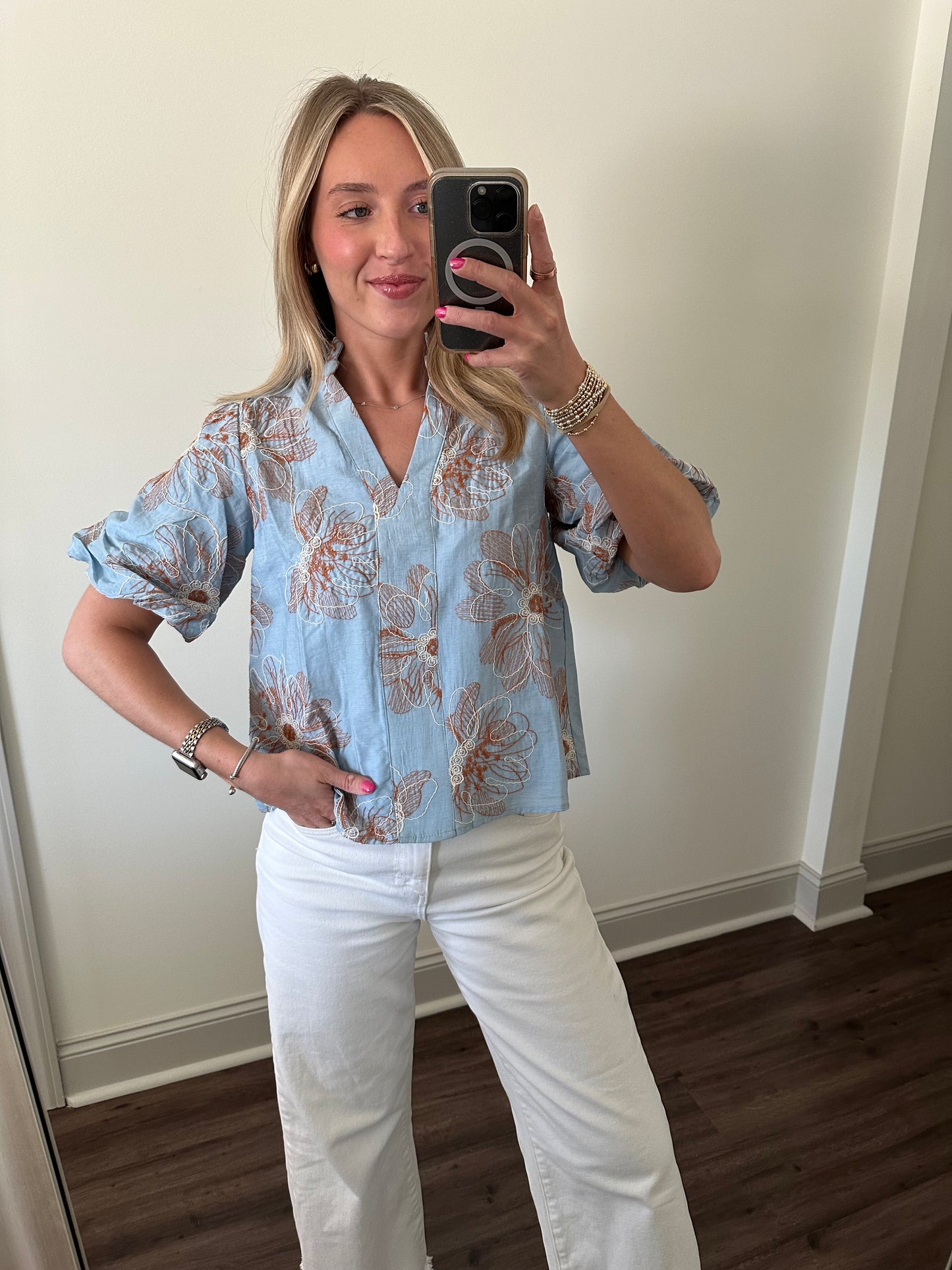 Sunday Bloom Top- Baby Blue