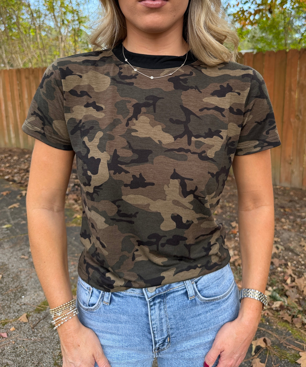 Lina Camo Print Crew Neck Tee