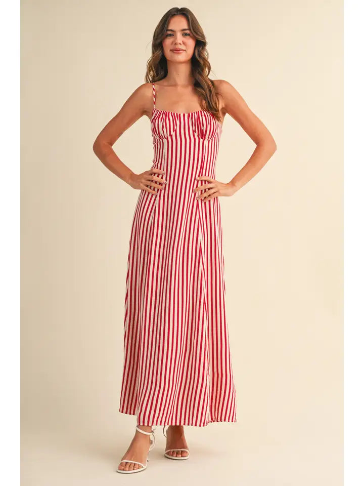 Nisha Stripe Maxi Dress- Red