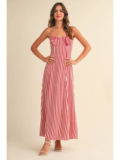 Nisha Stripe Maxi Dress- Red
