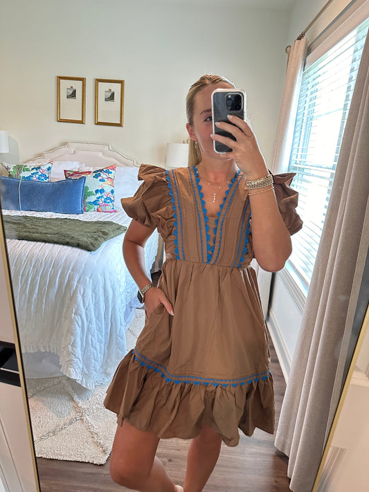 Mocha/Blue Mini Dress