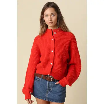 Mila Balloon Sleeve Cardigan- Red