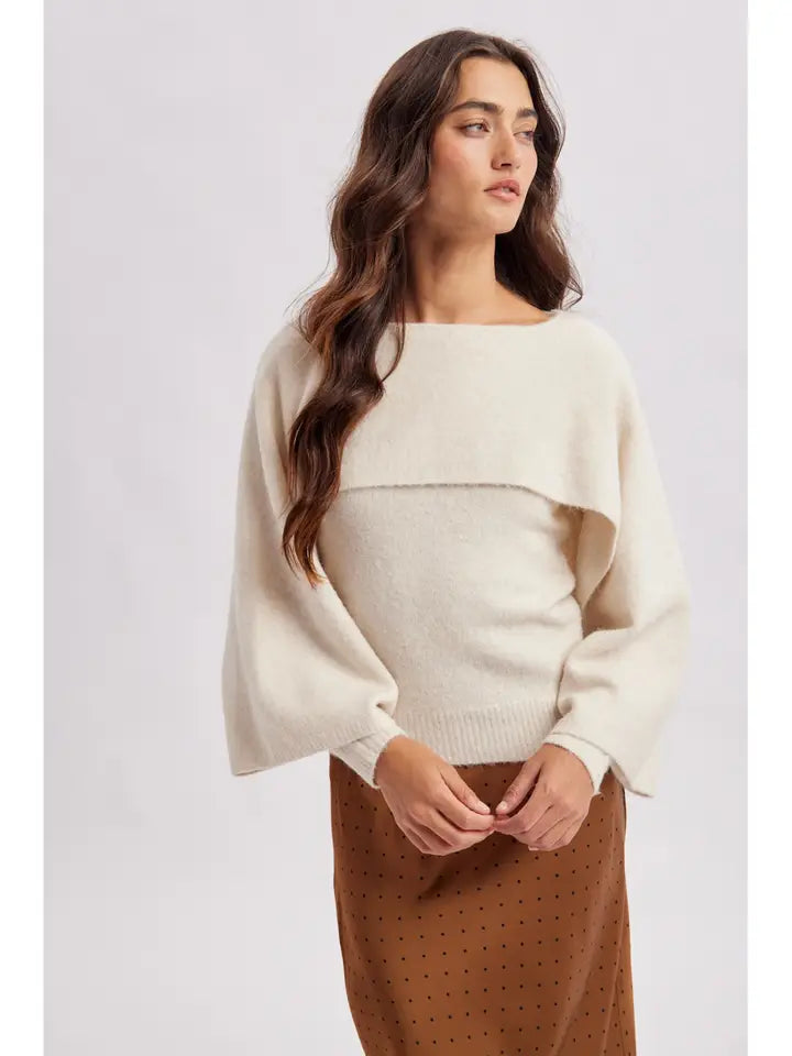 Layered Cape Sweater Top- Ivory