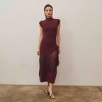 Fringe Faux Wrap Dress- Burgundy