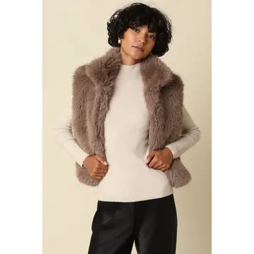 Maya Faux Fur Zip-Up Vest- Brown