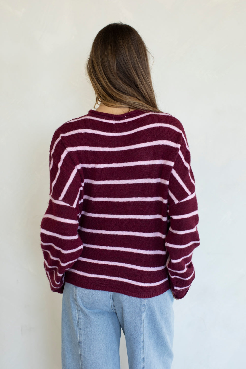 Piper Cardigan Cabana Striped- Wine/Pink