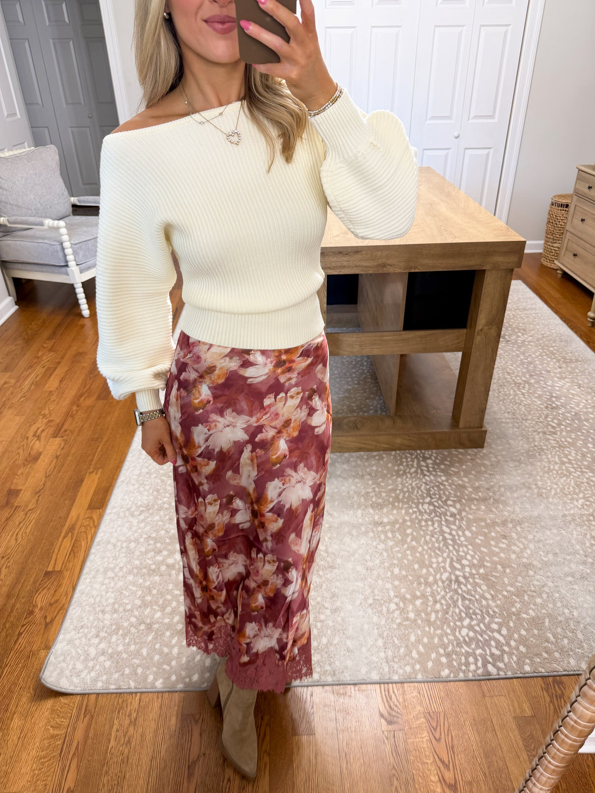 Tessa Ribbed Boat Neck Sweater- Ivory