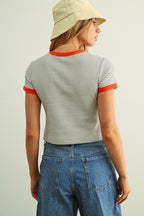 Lynn Stripe Ringer Tee- Orange