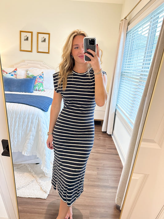 Macie Stripe Dress- Navy