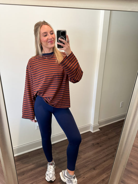 Hasley Striped Top- Brown/Navy