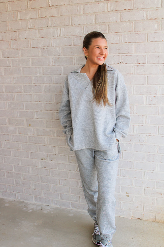 Grey Textured Jogger Set