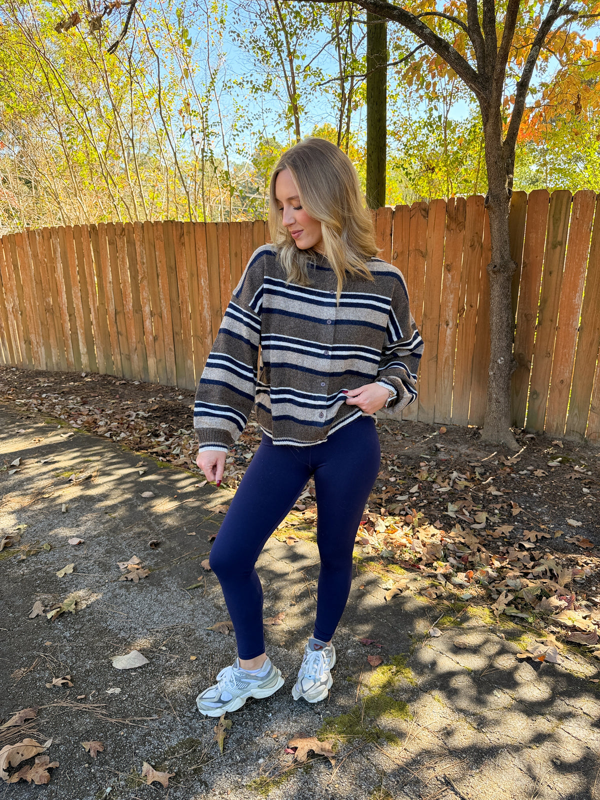 Maggie Sriped Cardigan- Brown