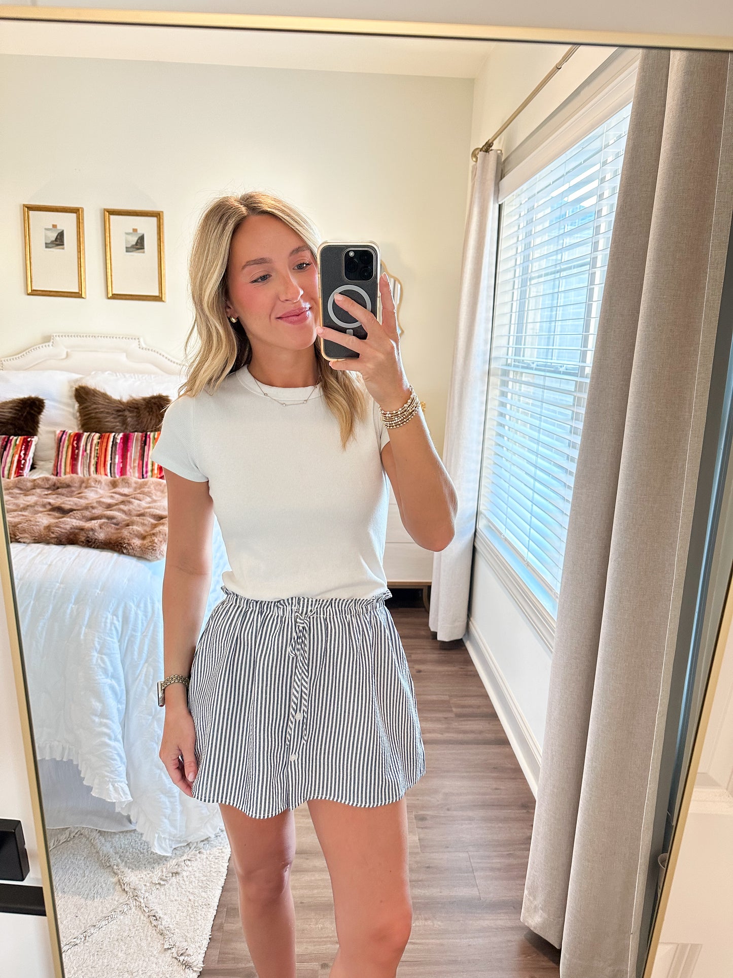 Effie Stripe Front-tie Mini Skirt- Navy/White