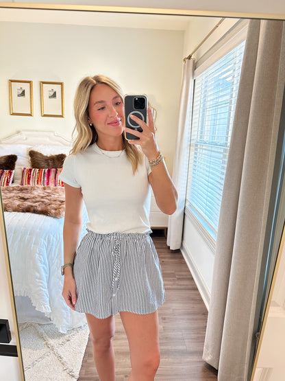 Effie Stripe Front-tie Mini Skirt- Navy/White