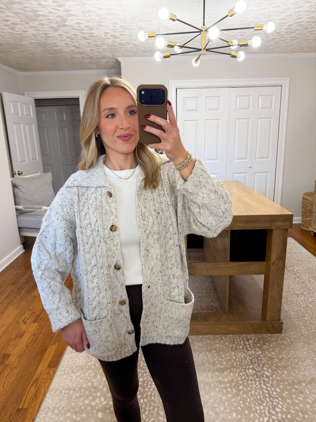Cable Knit Oversized Cardigan- Heather Grey