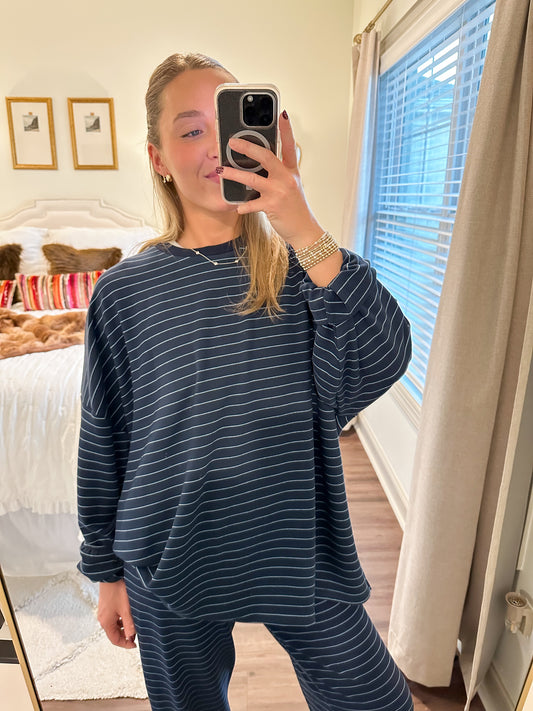 Ceila Stripe Top- Navy