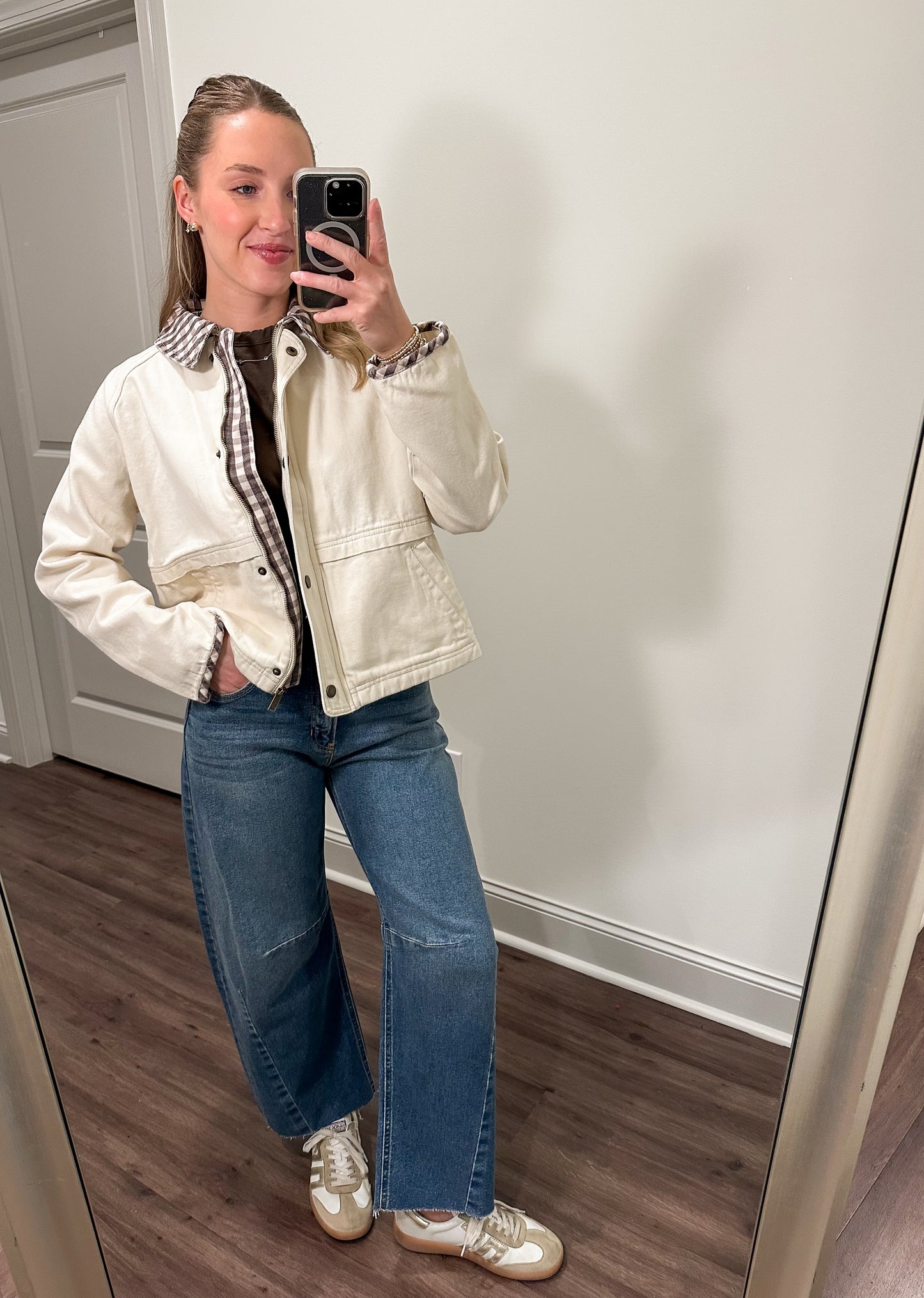 Ella Plaid Detail Jacket- Ecru