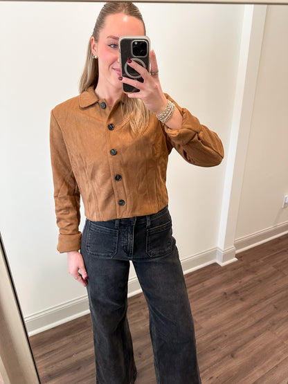 Suede Crop Jacket- Camel