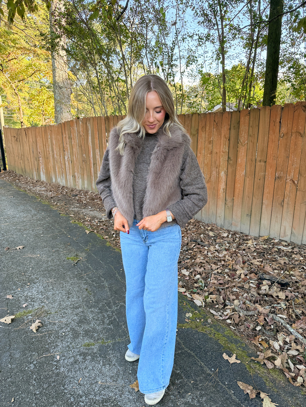 Maya Faux Fur Zip-Up Vest- Brown