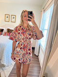 Louis Balloon Mini Dress- Cream/Rust
