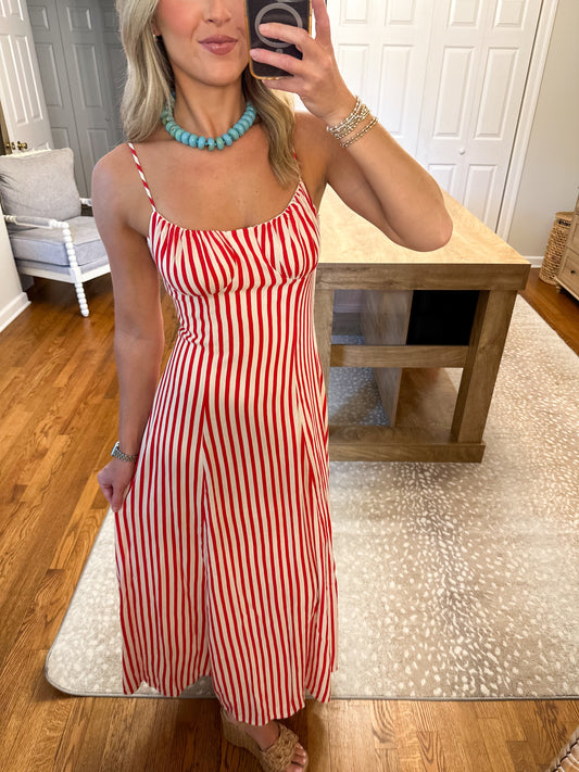Nisha Stripe Maxi Dress- Red