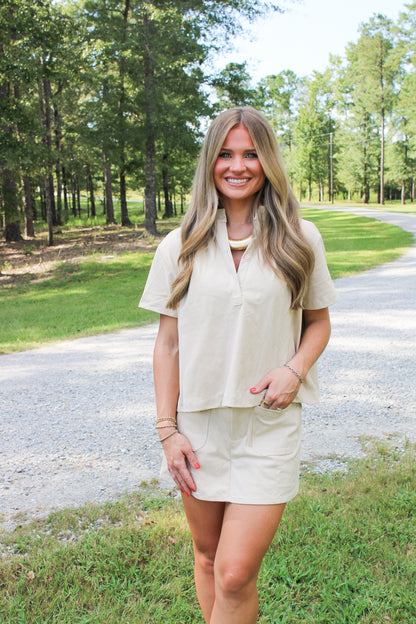 Estelle Suede Skirt Set- Beige