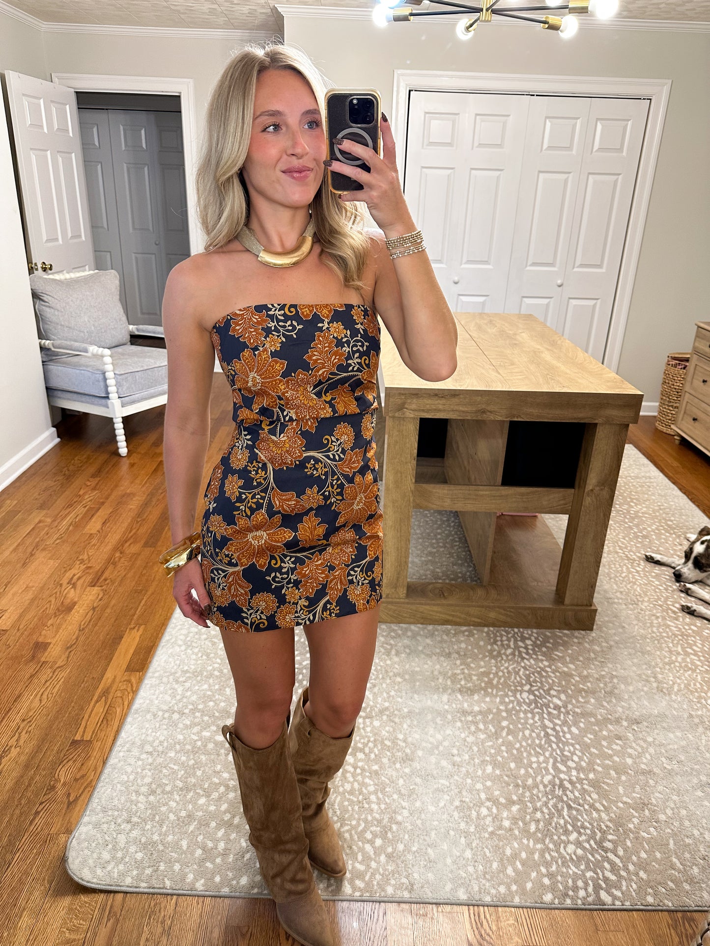 Emmeline Mini Dress- Navy/Orange