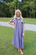 Frankie Stripe Midi Dress- Royal