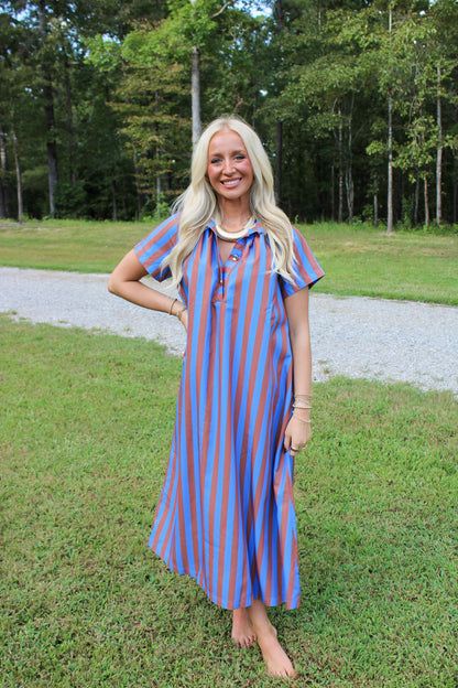 Frankie Stripe Midi Dress- Royal