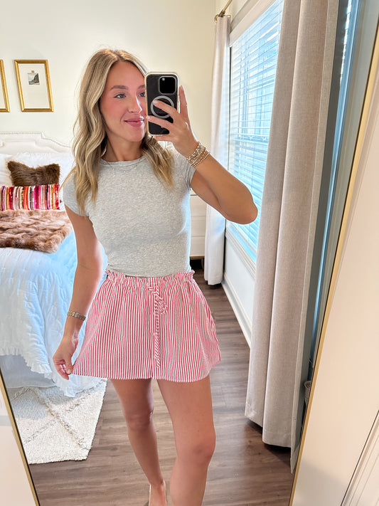 Effie Stripe Front-tie Mini Skirt- Red/White
