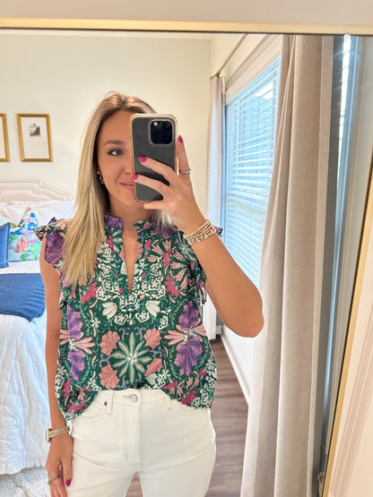 Quinn Green Floral Top