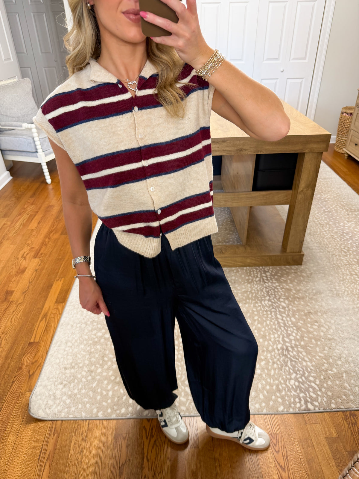 Silky Balloon Leg Pants- Navy