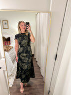 Adeline Floral Maxi Dress- Black/Olive