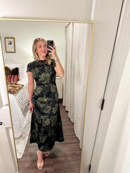 Adeline Floral Maxi Dress- Black/Olive
